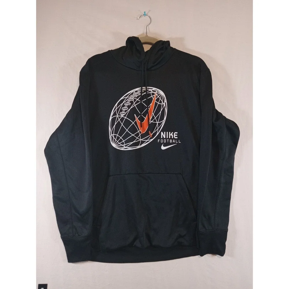 Men's Nike Football Hoodie Pullover Therma Dri-Fit CW3365-010 Black Large #14851